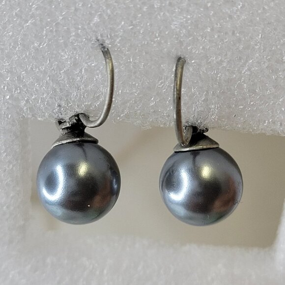 Faux Blue Pearl Earrings - Picture 2 of 6